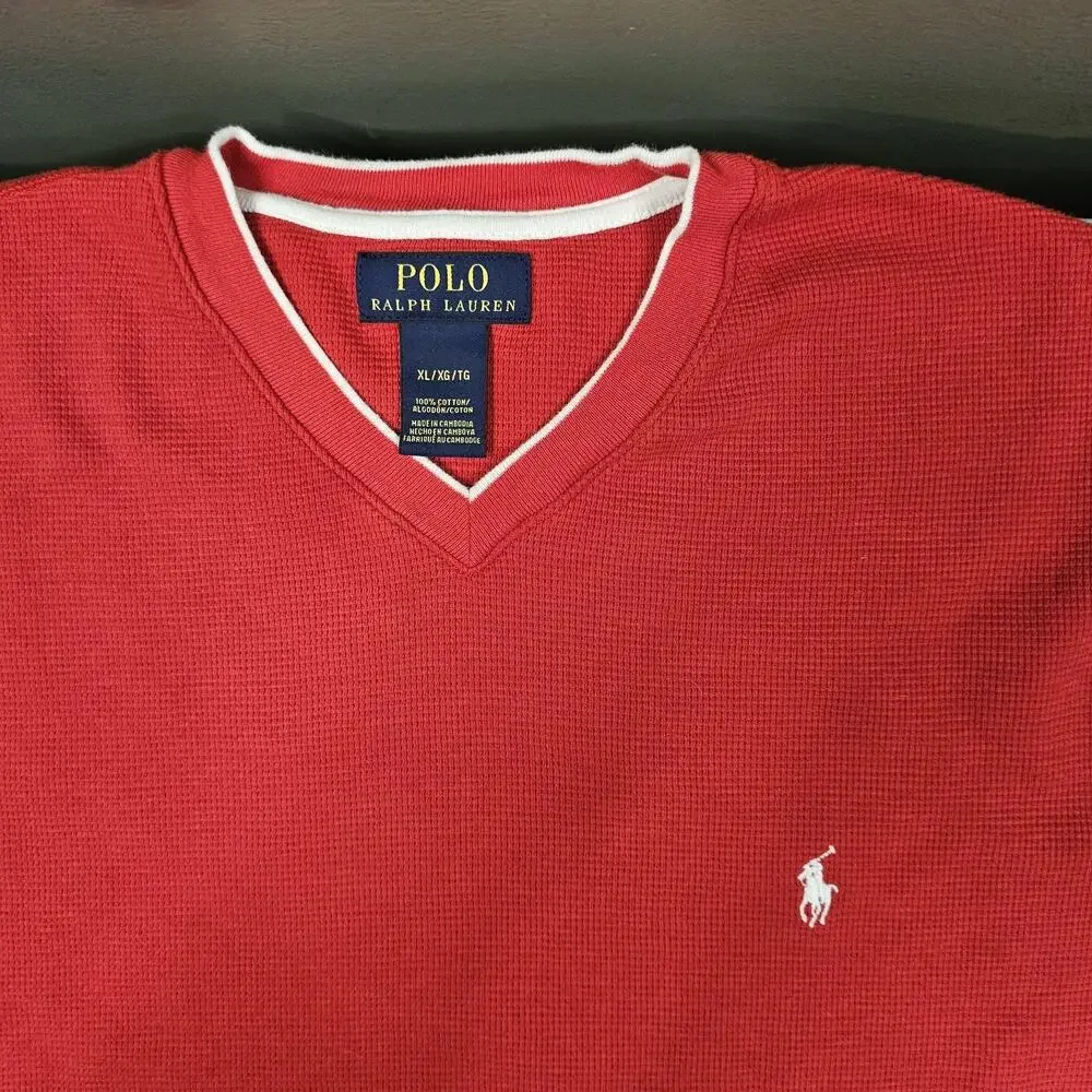 Polo Ralph Lauren Thermal Shirt XL Red V Neck Sleep Underwear Waffle Knit Pajama